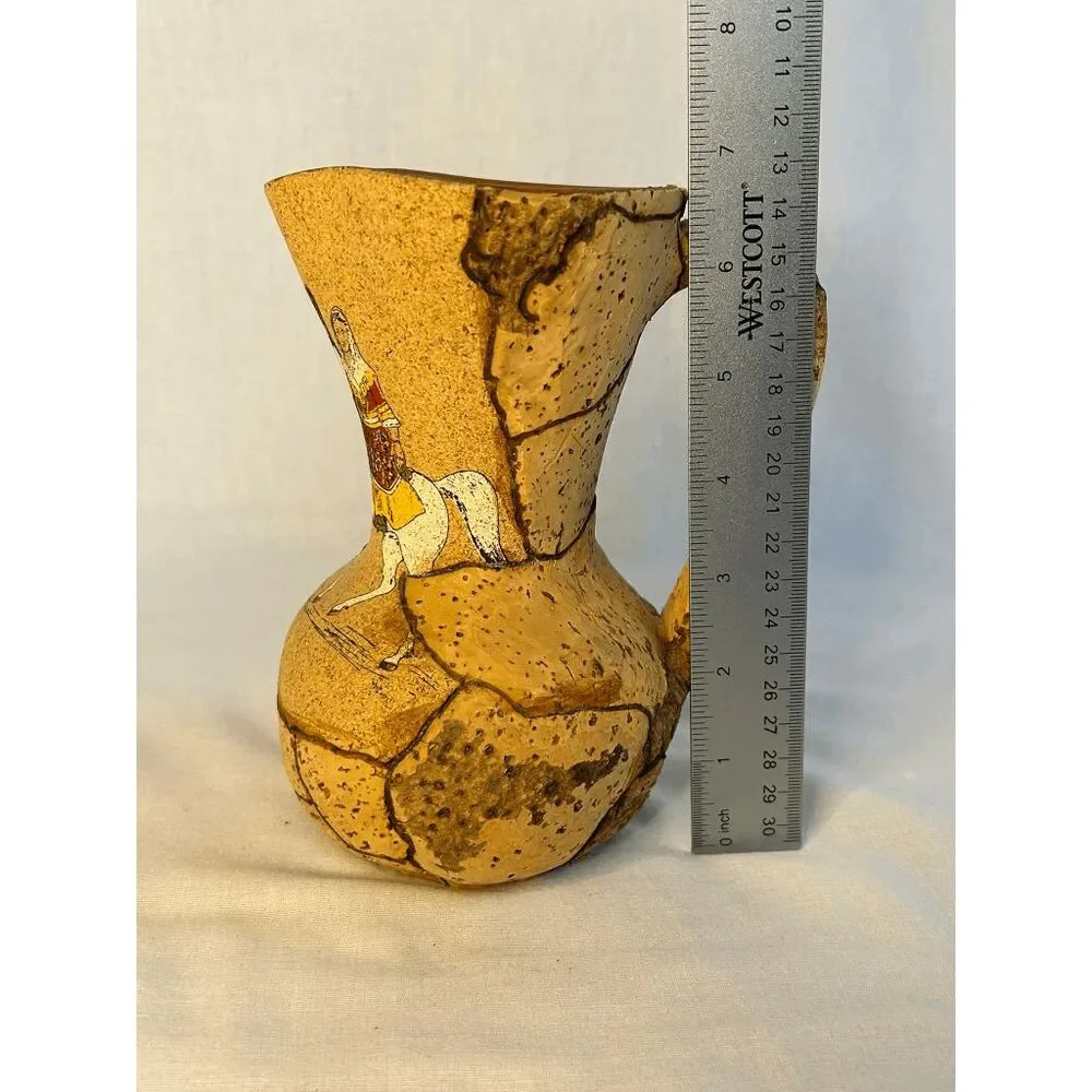Vintage Cork Covered Ceramic 7 Inch Vase w/ Handle, Decorative, Courting Couple